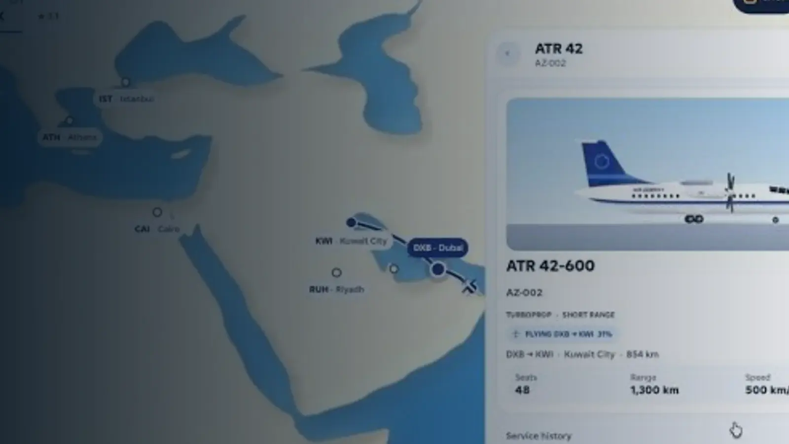 ATR 42-600 fleet detail panel from Run an Airline